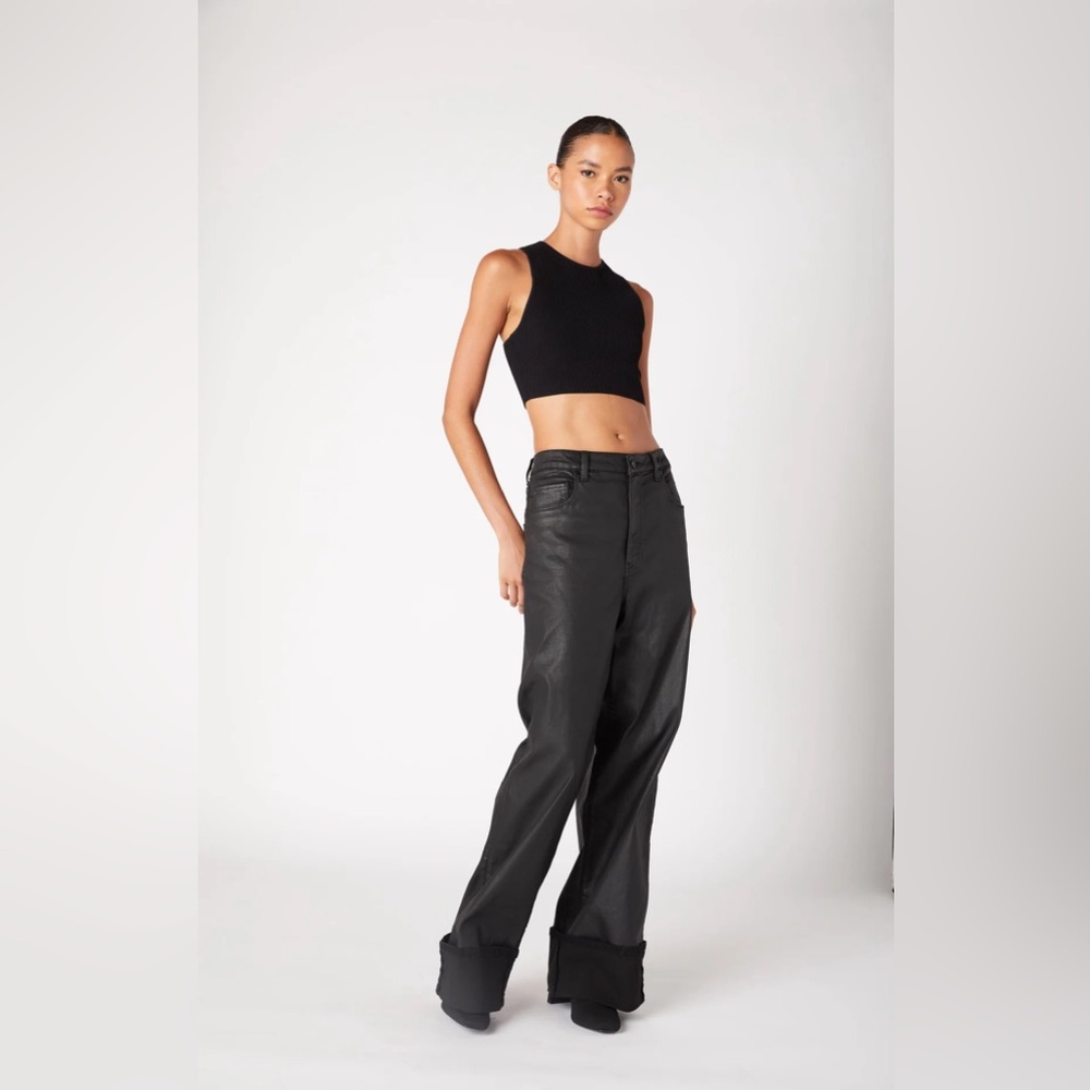 blankNYC Coated Black Franklin Wide Leg High Waisted Spartacus Jeans